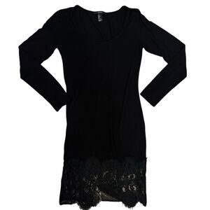 Woman's Forever 21 Black Lace Hem Bodycon Dress Size Small